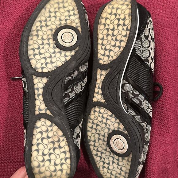 Coach Remonna Sneaker Shoes Size 9.5 Blk Gry Signature Logo Suede & Canvas - Picture 2 of 4